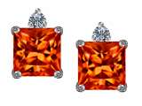 Original Star K™ 7mm Square Cut Simulated Mexican Orange Fire Opal Earring Studs
