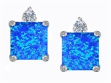 Original Star K™ 7mm Square Cut Created Blue Opal Earring Studs