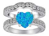 Original Star K™ 8mm Heart Shape Created Blue Opal Wedding Set