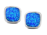 Original Star K™ 8mm Cushion Cut Created Blue Opal Earring Studs