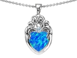 Original Star K™ Loving Mother And Family Pendant With Heart Shape 8mm Created Blue Opal