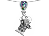 Original Star K™ Little Boy Holding a Balloon Mother Birthstone Rainbow Mystic Topaz Pendant