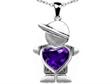 Original Star K™ Little Boy Holding 8mm Heart Mother Birthstone Pendant with Genuine Amethyst