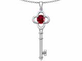 Tommaso Design™ Key to my Heart Clover Key Pendant with Round Created Ruby and Genuine Diamonds