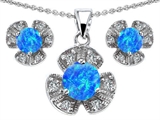 Original Star K™ Created Blue Opal Flower Pendant Box Set With Matching Earrings