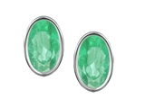 Original Star K™ Oval Genuine Emerald Bezel Set Small Earring Studs