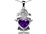 Original Star K™ Little Girl Holding 8mm Heart Mother Birthstone Pendant with Genuine Amethyst