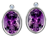 Original Star K™ Oval Genuine Amethyst Earring Studs With High Post On Back