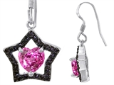 Original Star K™ Heart Shape Created Pink Sapphire Black Star Hanging Hook Earrings