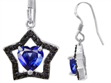 Original Star K™ Heart Shape Created Sapphire Black Star Hanging Hook Earrings