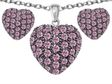 Original Star K™ Created Pink Sapphire Puffed Heart Love Pendant Box Set with matching earrings