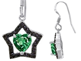Original Star K™ Heart Shape Simulated Emerald Black Star Hanging Hook Earrings