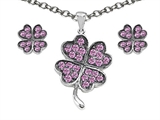 Celtic Love by Kelly Created Pink Sapphire Lucky Clover Pendant Box Set with matching earrings