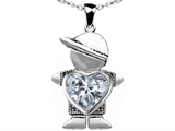 Original Star K™ Little Boy Holding 8mm Heart Mother Birthstone Pendant with Genuine White Topaz