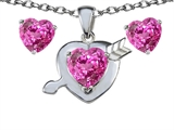 Original Star K™ Created Pink Sapphire Heart with Arrow Pendant Box Set with Free matching earrings
