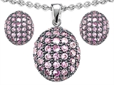 Original Star K™ Created Pink Sapphire Oval Puffed Pendant Box Set with matching earrings
