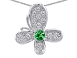Original Star K™ Butterfly Pendant With Round Simulated Emerald