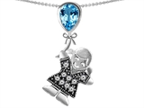 Original Star K™ Little Girl Holding a Balloon Mother Birthstone 9x7mm Pear Shape Genuine Blue Topaz Pendant