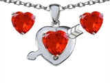 Original Star K™ Simulated Orange Mexican Fire Opal Heart with Arrow Pendant Box Set with Free matching earrings
