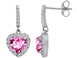 Original Star K™ 6mm Heart Shape Created Pink Sapphire Dangling Heart Earrings