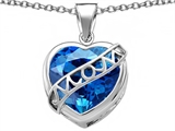 Original Star K™ Large Love Mom Mother Pendant with 15mm Heart Shape Simulated Blue Topaz