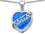 Original Star K™ Large Love Mom Mother Pendant with 15mm Heart Shape Created Blue Opal