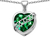 Original Star K™ Large Love Mom Mother Pendant with 15mm Heart Shape Simulated Emerald