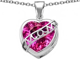 Original Star K™ Large Love Mom Mother Pendant with 15mm Heart Shape Created Pink Sapphire