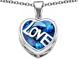 Original Star K™ Large Love Heart Pendant with 15mm Heart Shape Simulated Blue Topaz