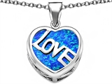 Original Star K™ Large Love Heart Pendant with 15mm Heart Shape Created Blue Opal
