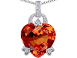 Original Star K™ Large Lock Love Heart Pendant with 13mm Heart Shape Simulated Mexican Orange Fire Opal