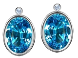 Original Star K™ Oval Genuine Blue Topaz Earring Studs With High Post On Back