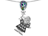 Original Star K™ Little Girl Holding a Balloon Mother Birthstone 9x7mm Pear Shape Rainbow Mystic Topaz Pendant