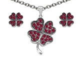 Celtic Love by Kelly Created Ruby Lucky Clover Pendant Box Set with matching earrings
