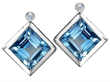 Original Star K™ Grade Genuine Square Blue Topaz Earring Studs With High Post On Back