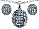 Original Star K™ Simulated Aquamarine Oval Puffed Pendant Box Set with matching earrings