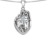 Original Star K™ Large Loving Mother Father With Child Family Pendant with 12mm Heart Genuine White Topaz