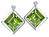 Original Star K™ Square Genuine Peridot Earring Studs With High Post On Back