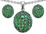 Original Star K™ Simulated Emerald Oval Puffed Pendant Box Set with matching earrings