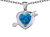 Original Star K™ Heart with Arrow Love Pendant with Heart Shape 8mm Created Blue Opal