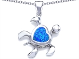 Original Star K™ Large 10mm Heart Shape Created Blue Opal Sea Turtle Pendant