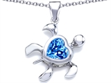 Original Star K™ Large 10mm Heart Shape Simulated Blue Topaz Sea Turtle Pendant