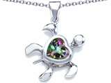 Original Star K™ Large 10mm Heart Shape Rainbow Mystic Topaz Sea Turtle Pendant