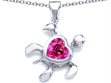Original Star K™ Large 10mm Heart Shape Created Pink Sapphire Sea Turtle Pendant
