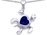 Original Star K™ Large 10mm Heart Shape Created Sapphire Sea Turtle Pendant