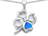 Celtic Love By Kelly™ Large 7mm Heart Shape Created Blue Opal Lucky Clover Heart Pendant