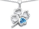 Celtic Love By Kelly™ Large 7mm Heart Shape Genuine Blue Topaz Lucky Clover Heart Pendant