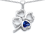 Celtic Love By Kelly™ Large 7mm Heart Shape Created Sapphire Lucky Clover Heart Pendant