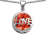 Original Star K™ Large Love Round Pendant with 15mm Round Simulated Mexican Orange Fire Opal
