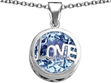 Original Star K™ Large Love Round Pendant with 15mm Round Simulated Aquamarine